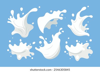 Full length milk splash isolated flat vector illustration wihte background