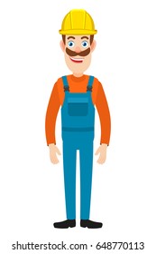 Full length portrait of Cartoon Builder Character. Vector illustration in a flat style.