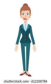 Full length portrait of Cartoon Businesswoman. Character for rigging and animation. Vector illustration in a flat style.