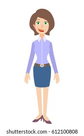 Full length portrait of Cartoon Businesswoman. Character for rigging and animation. Vector illustration in a flat style.