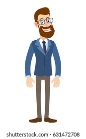 Full length portrait of Cartoon Hipster Businessman. Character for rigging and animation. Vector illustration in a flat style.