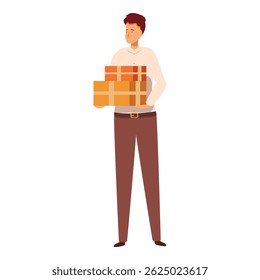 Full length portrait of delivery man holding two parcels, shipping and delivery service concept