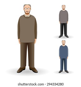 Full length portrait of handsome senior man standing 
Realistic image.
Full body man isolated on white background.