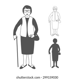 Full length portrait of an nice old woman standing with cane isolated on white background. Full body woman isolated on white background.
Realistic image. Full body woman isolated on white background.