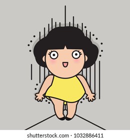 Full Length Portrait Of A Surprised Woman Leaning On The Wall Concept Card Character illustration