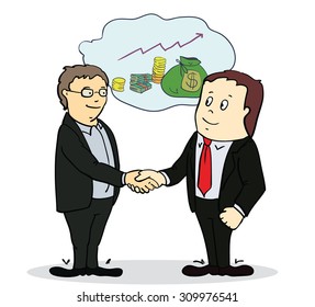 Full length portrait of two businessmen shaking hands in making a deal or an agreement