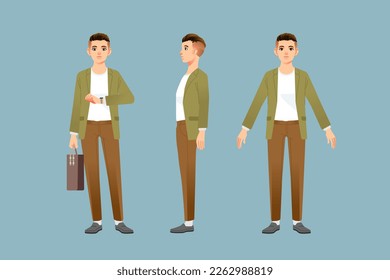 Full length portrait young Men in stylish clothes front side view millenial businessman Vector illustration