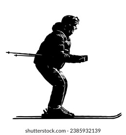 Full length profile shot of a mature man on skiis