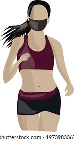 Full length shot of beatiful and healthy woman running along the seaside promenade,wearing a mask protect health