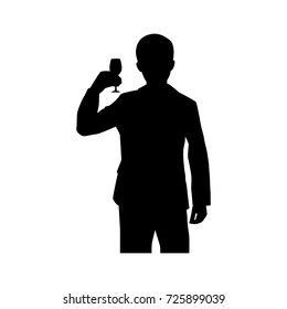 Full length of silhouette businessman with wine glass against white background. Vector image