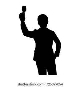 Full length of silhouette businessman with wine glass against white background. Vector image