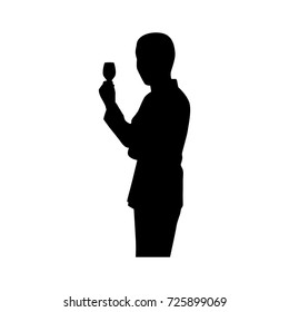 Full length of silhouette businessman with wine glass against white background. Vector image