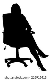 Full length of silhouette businesswoman sitting on office chair against white background. Vector image