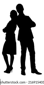 Full length of silhouette couple standing arms crossed against white background. Vector image