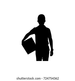 Full length of silhouette delivery man with packages against white background. Vector image
