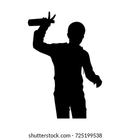 Full length of silhouette drunk boy with beer bottle against white background. Vector image