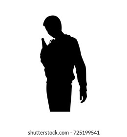 Full length of silhouette drunk boy with beer bottle against white background. Vector image