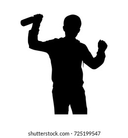 Full length of silhouette drunk boy with beer bottle against white background. Vector image