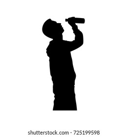 Full length of silhouette drunk boy with beer bottle against white background. Vector image