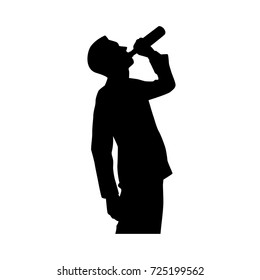 Full length of silhouette drunk man with beer bottle against white background. Vector image