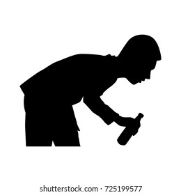 Full length of silhouette drunk man with beer bottle against white background. Vector image