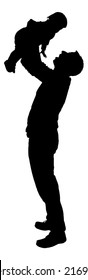 Full length of silhouette father playing with babygirl against white background. Vector image