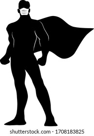 full length of silhouette male superhero with surgical mask vector illustration sketch doodle hand drawn isolated on white background