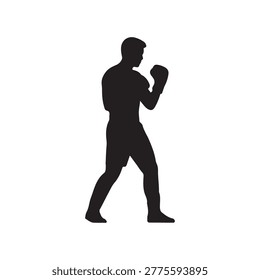Full length of silhouette man of an athlete boxer on a white background
