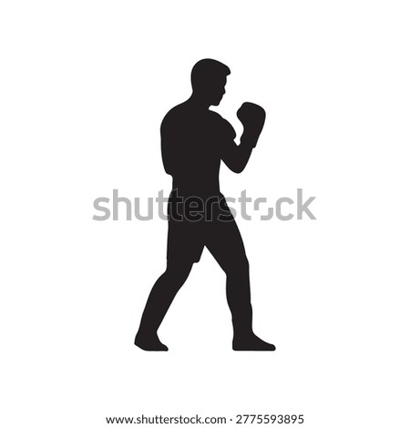 Full length of silhouette man of an athlete boxer on a white background