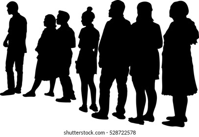 Full length of silhouette people standing in line against white background. Vector image