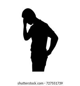 Full length of silhouette sad young man against white background. Vector image