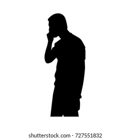 Full length of silhouette sad young man against white background. Vector image
