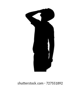 Full length of silhouette sad young man against white background. Vector image
