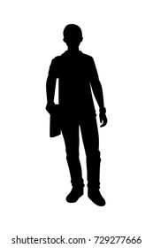 Full length of silhouette standing young man against white background. Vector image