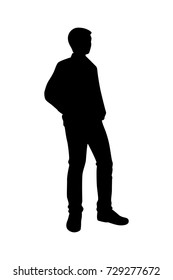 Full length of silhouette standing young man against white background. Vector image
