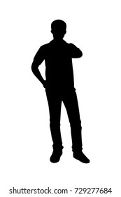 Full length of silhouette standing young man against white background. Vector image