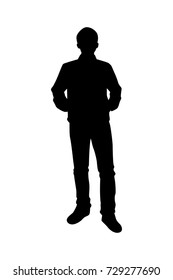 Full length of silhouette standing young man against white background. Vector image