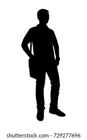 Full length of silhouette standing young man against white background. Vector image