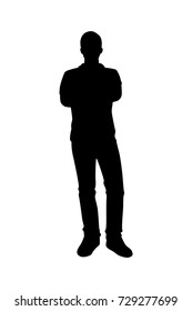 Full length of silhouette standing young man against white background. Vector image