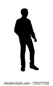 Full length of silhouette standing young man against white background. Vector image