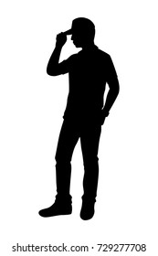 Full length of silhouette standing young man against white background. Vector image