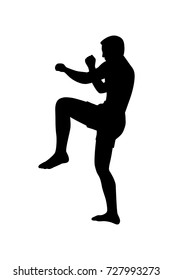 Full length of silhouette thai boxing man against white background. Vector image