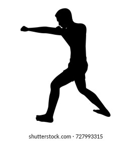 Full length of silhouette thai boxing man against white background. Vector image