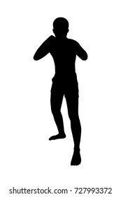 Full length of silhouette thai boxing man against white background. Vector image