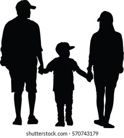 Full length of silhouette vector black family on white background, 