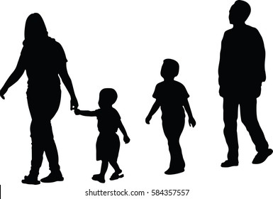 Full length of silhouette vector black family on white background