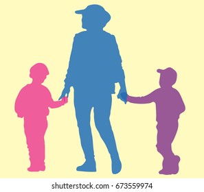 Full length of silhouette vector colorful family on yellow background