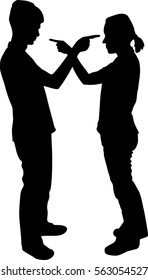 Full length of silhouette vector couple man and woman arguing illustration