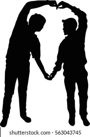 Full length of silhouette vector young couple making heart shape with arms,