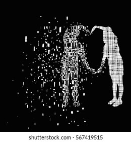 Full length of silhouette vector young couple making heart shape with arms on black background, concept love forever